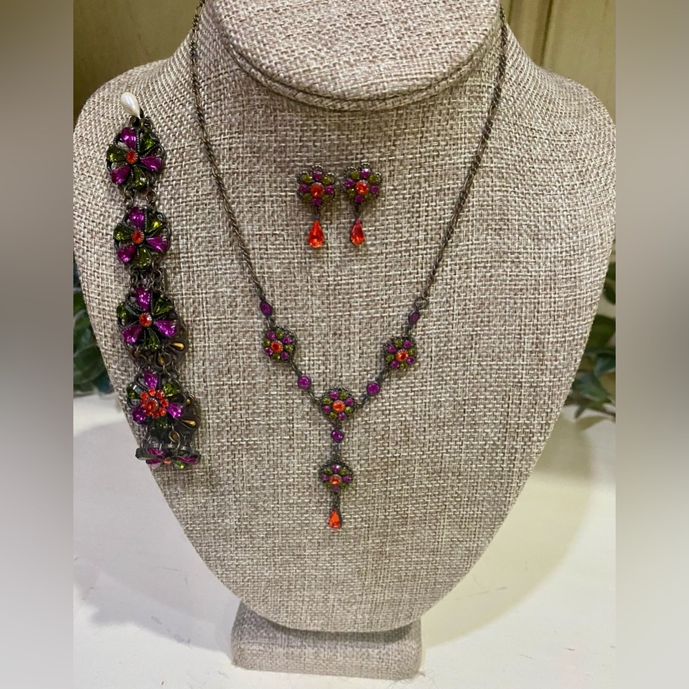 Kenny Ma Olive, Orange & Purple Necklace, Earring & Bracelet Set